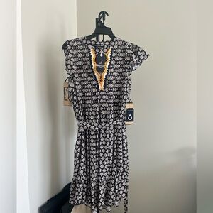 Nautica Blue and White Patterned Midi Dress